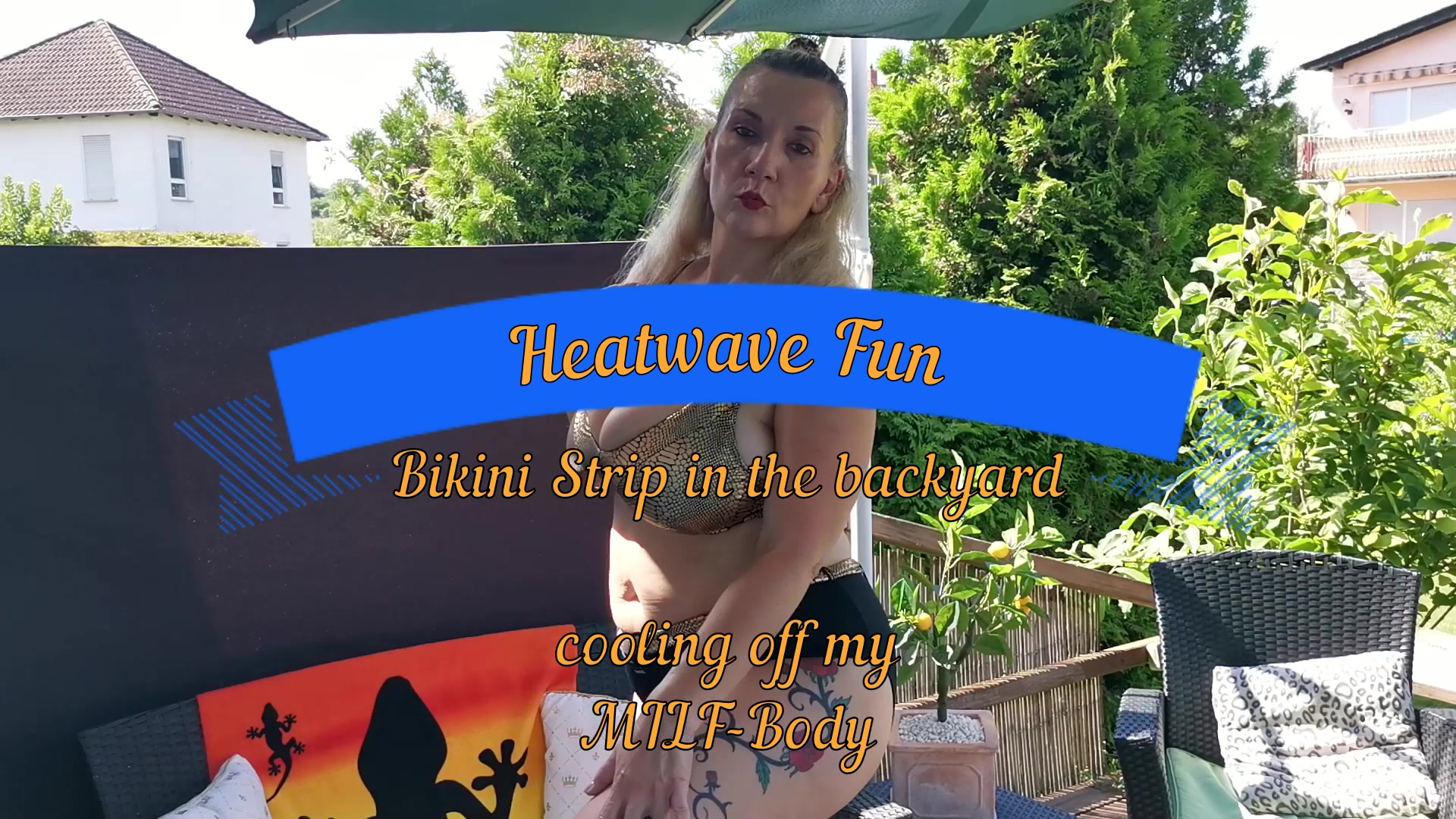 Sandybigboobs Porno Video: Heatwave Fun BikiniStrip in the backyard cooling off my MILFBody